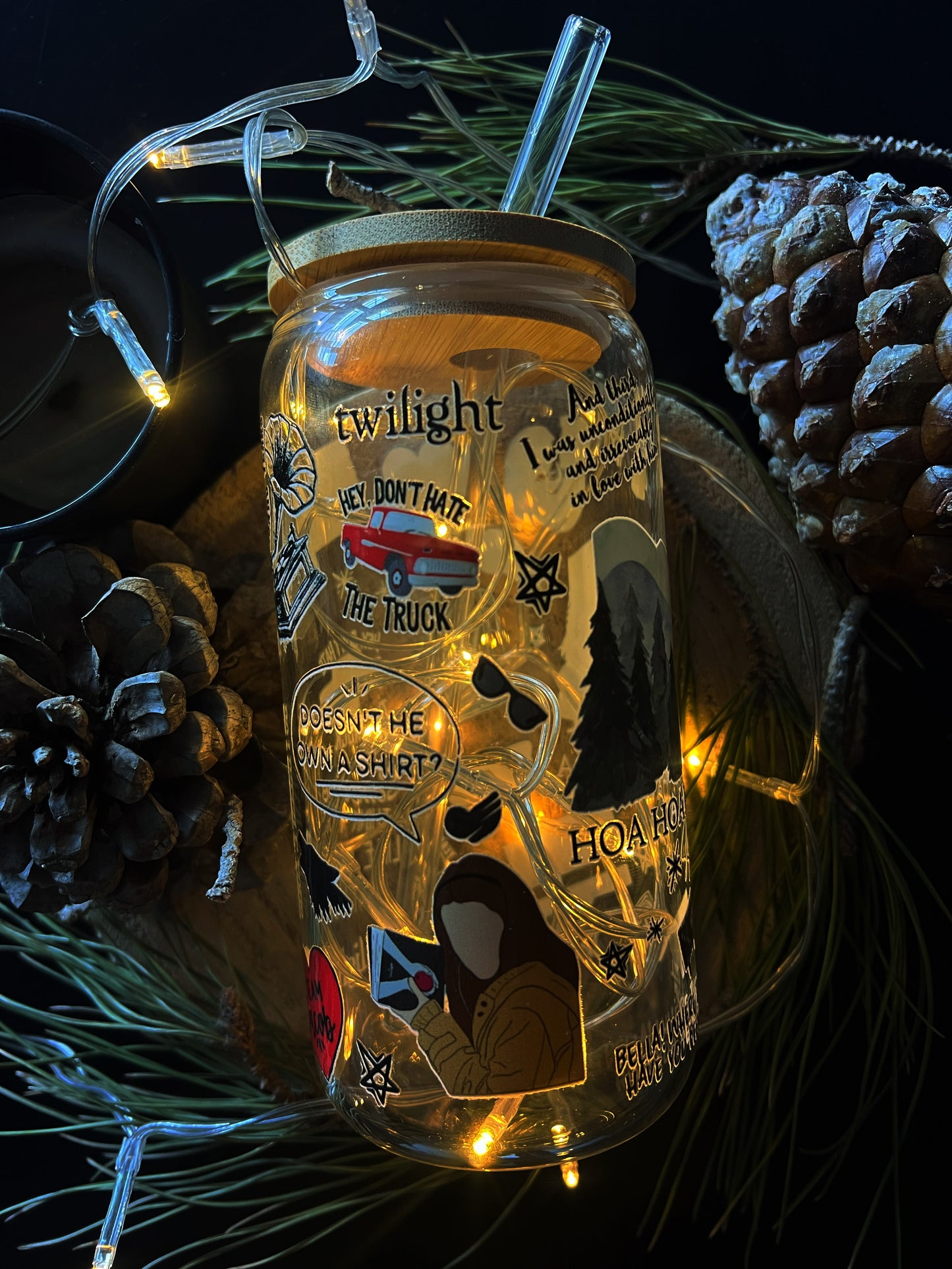 Verre avec Couvercle en Bambou et Paille - Twilight