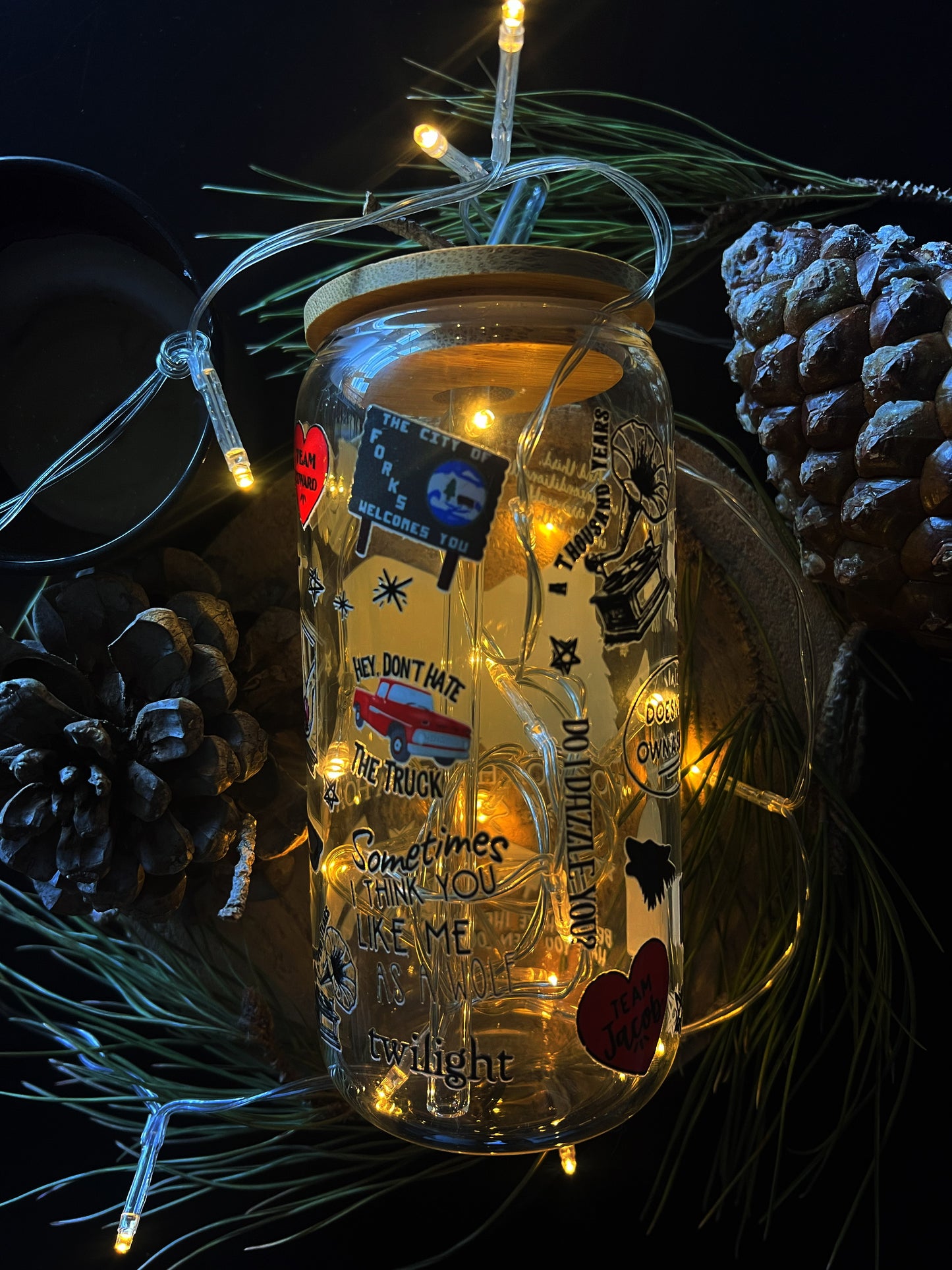 Verre avec Couvercle en Bambou et Paille - Twilight