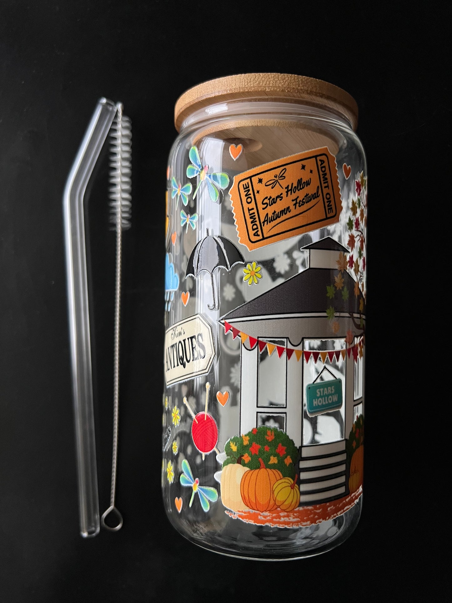 Verre avec Couvercle en Bambou et Paille - Gilmore Girls