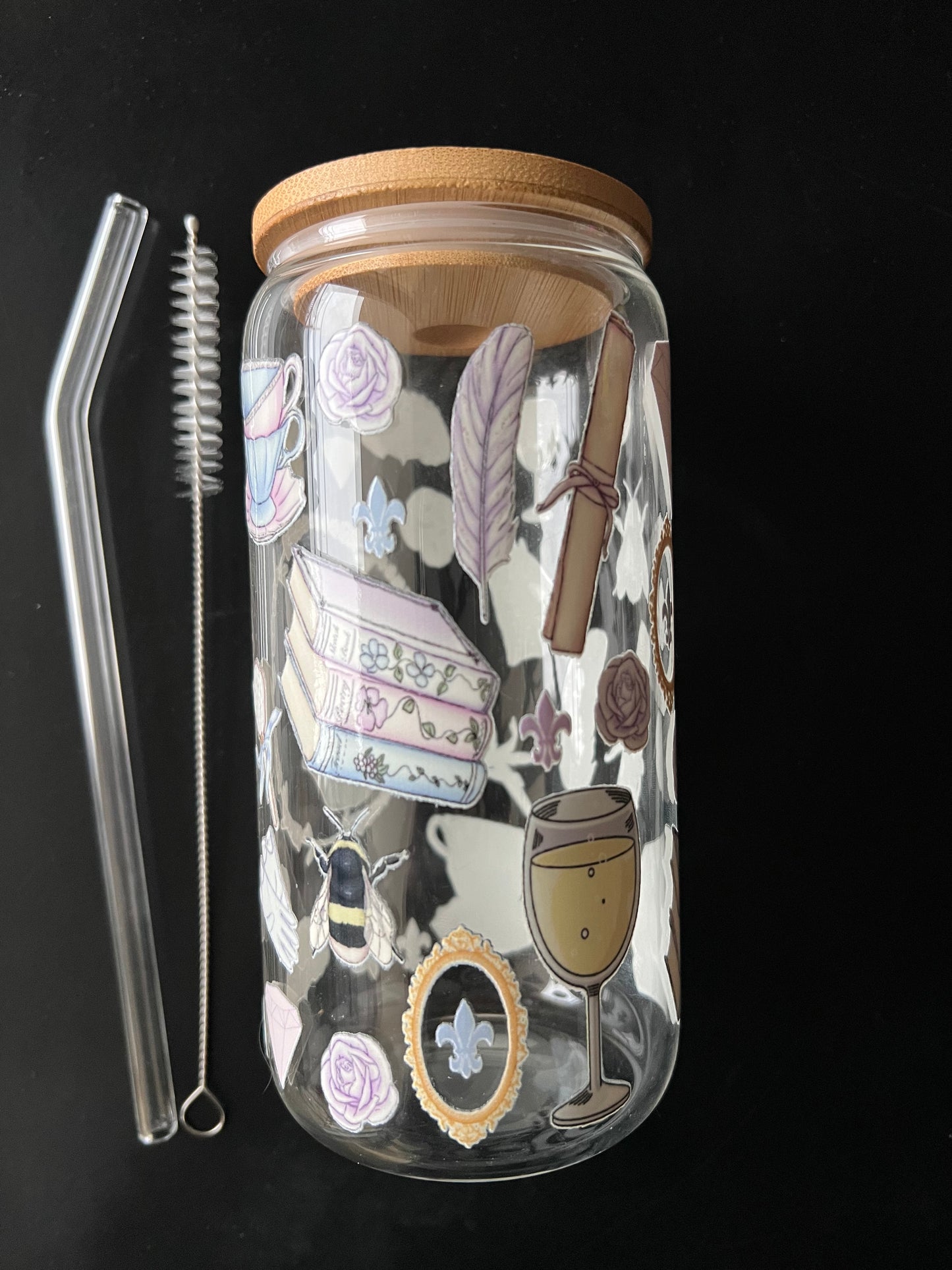 Verre avec Couvercle en Bambou et Paille - Bridgerton