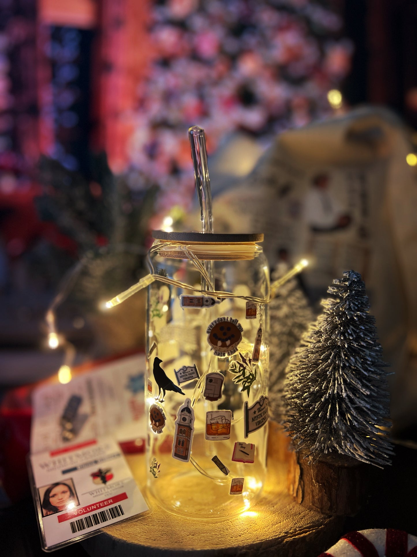 Verre avec Couvercle en Bambou et Paille - Vampire Diaries