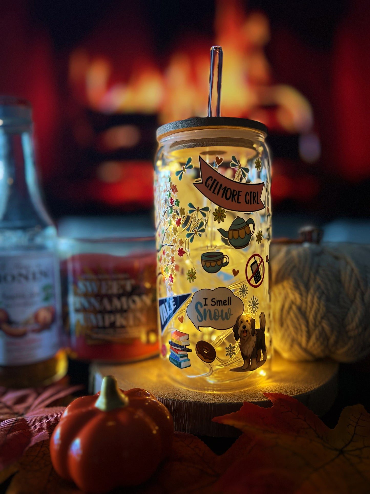 Verre avec Couvercle en Bambou et Paille - Gilmore Girls