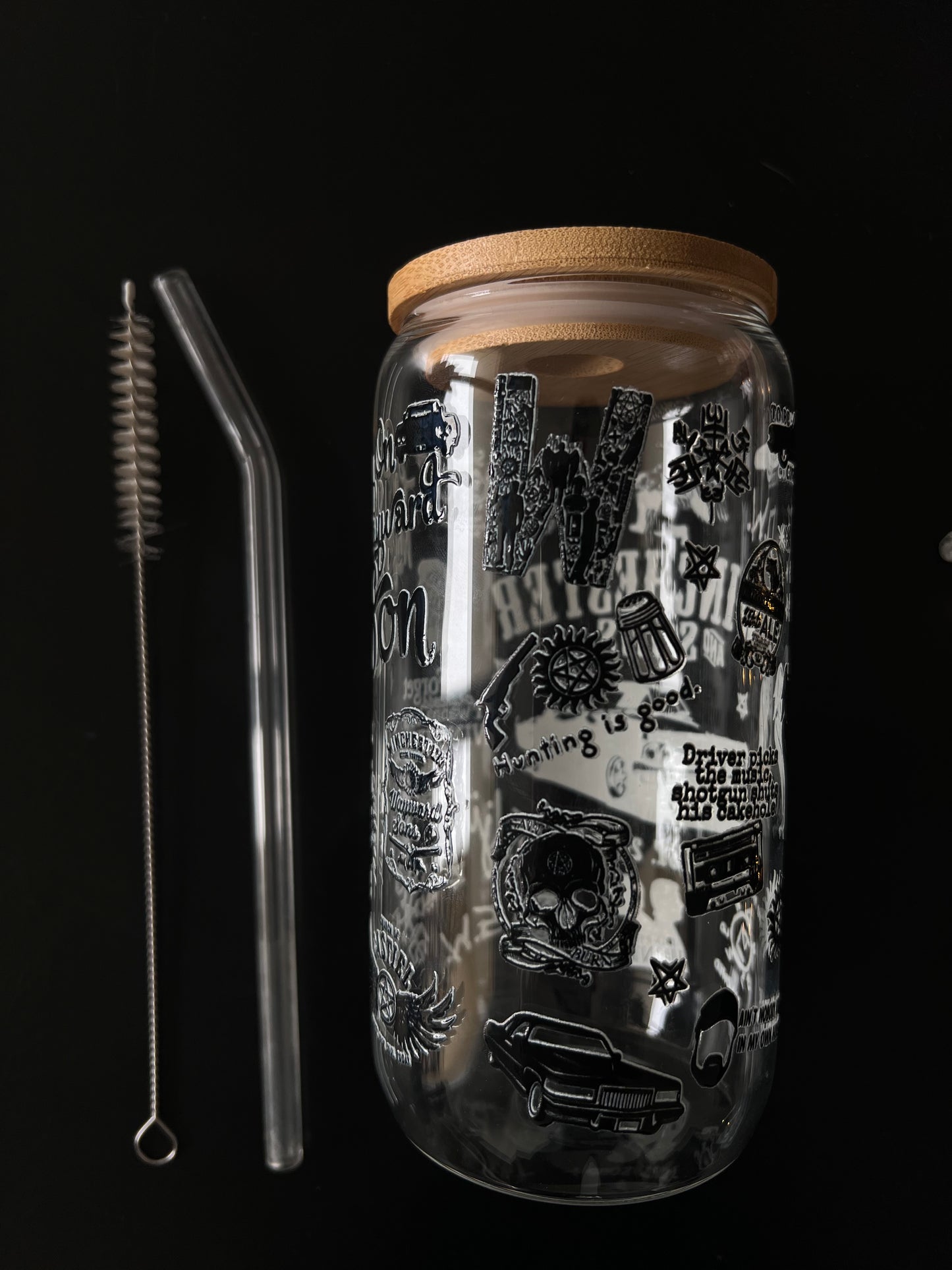 Verre avec Couvercle en Bambou et Paille - Supernatural