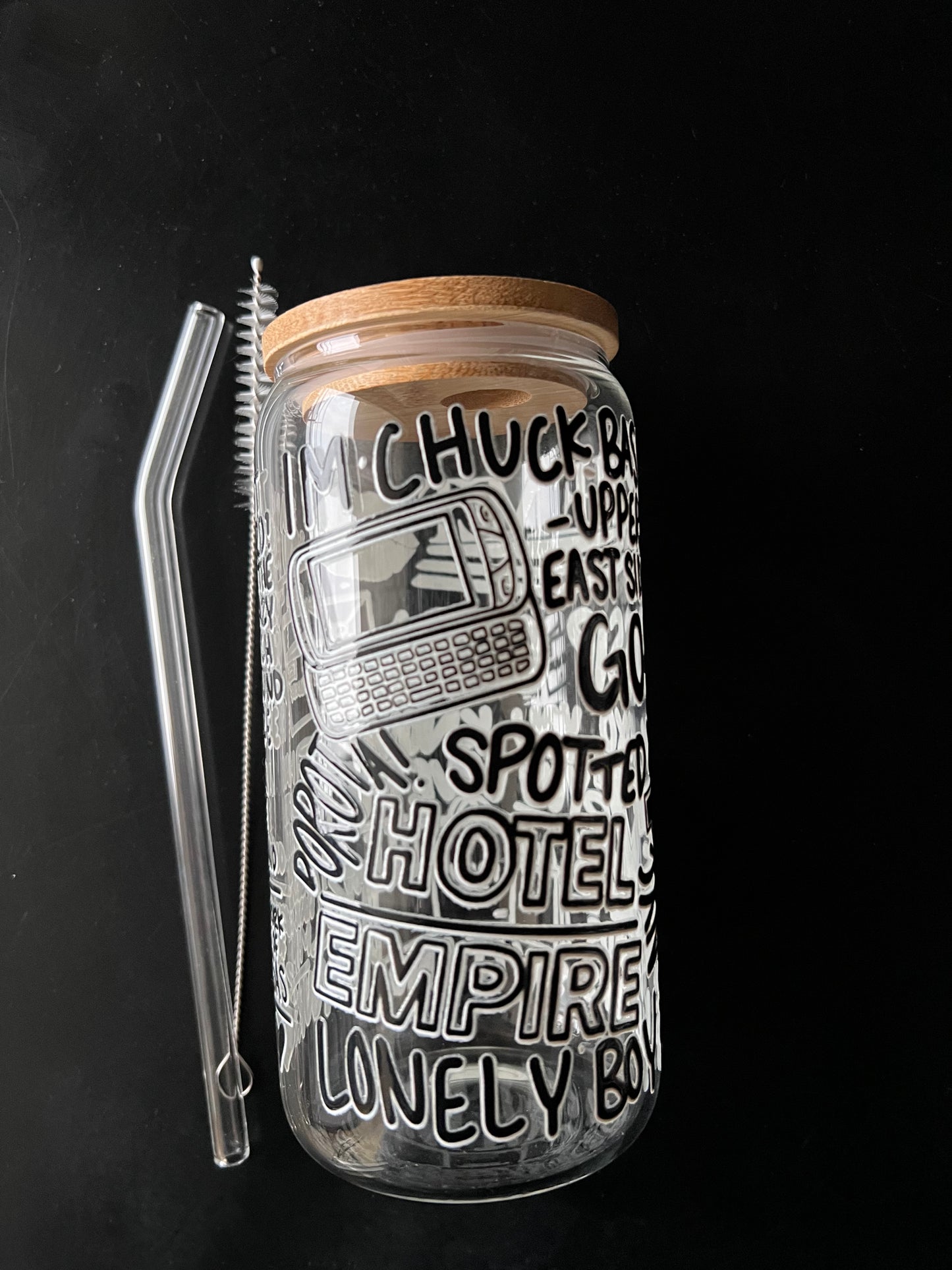 Verre avec Couvercle en Bambou et Paille - Gossip Girl