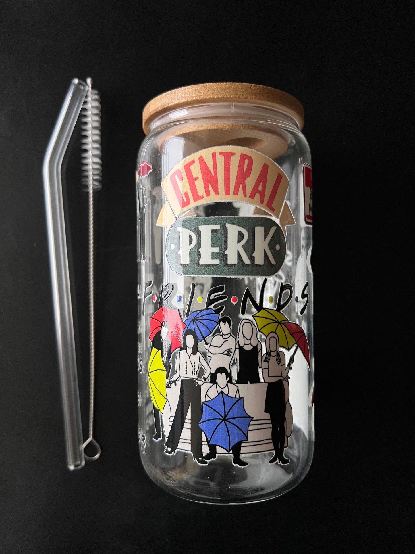 Verre avec Couvercle en Bambou et Paille - Friends