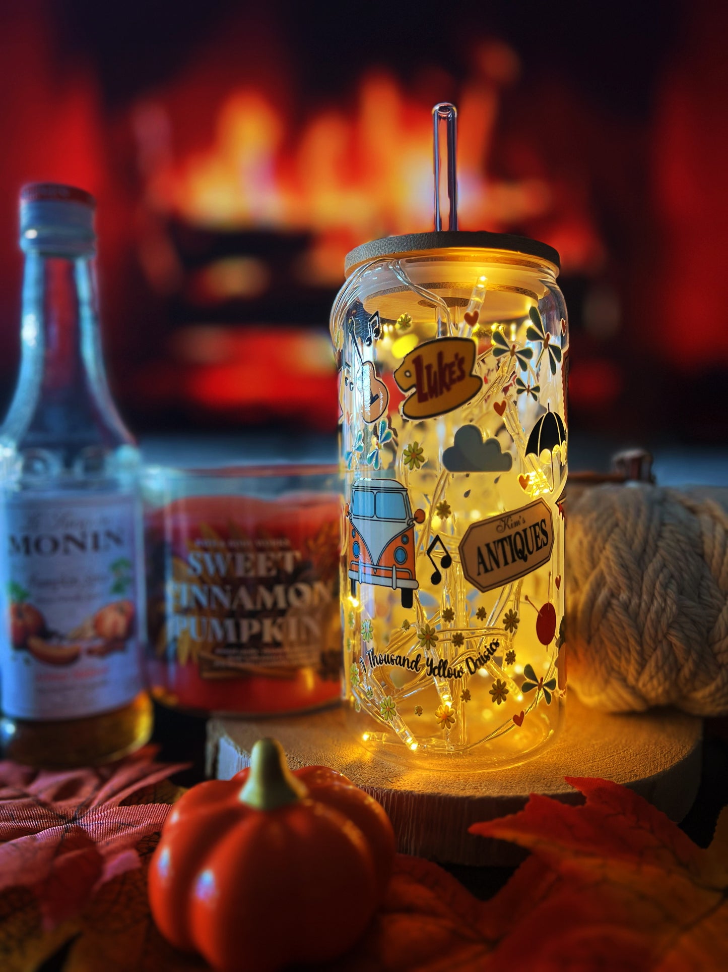 Verre avec Couvercle en Bambou et Paille - Gilmore Girls