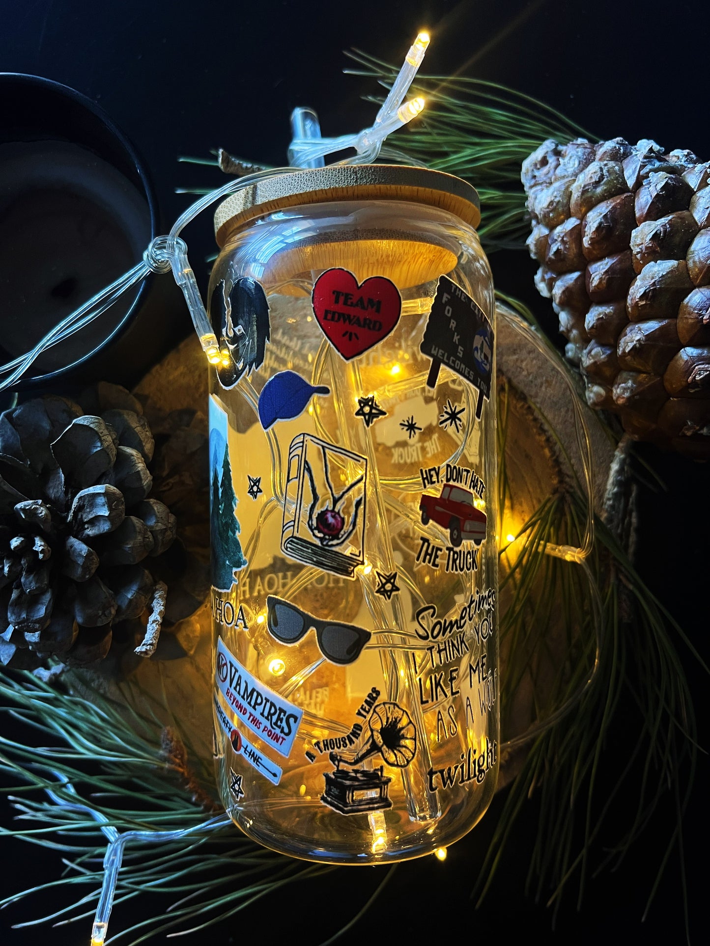 Verre avec Couvercle en Bambou et Paille - Twilight