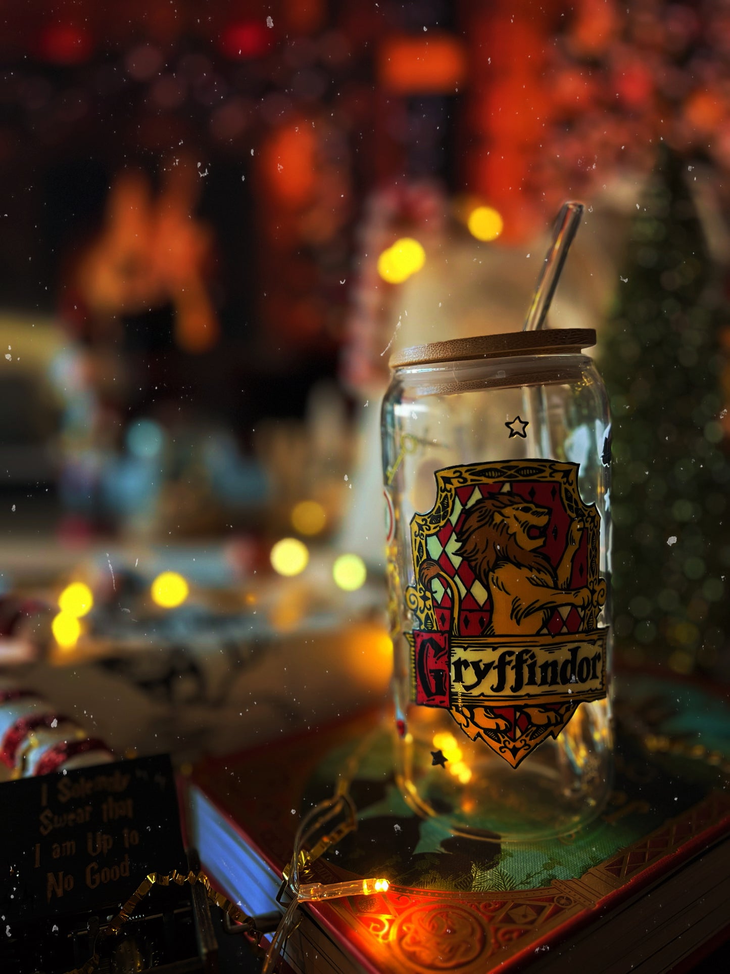Verre avec Couvercle en Bambou et Paille - Harry Potter | Gryffondor