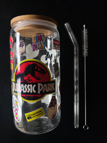 Verre avec Couvercle en Bambou et Paille - Jurassic Park