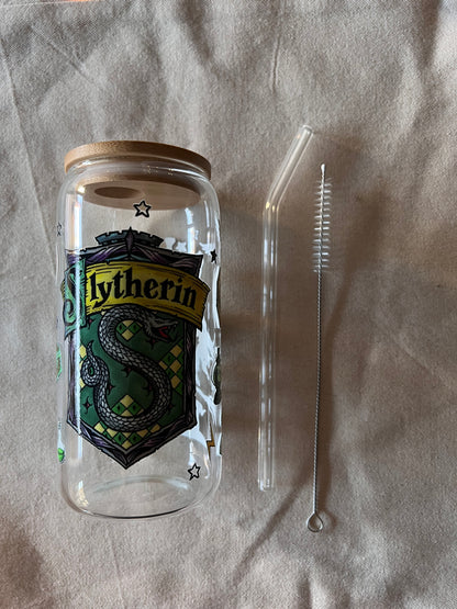 Verre avec Couvercle en Bambou et Paille - Harry Potter | Serpentard