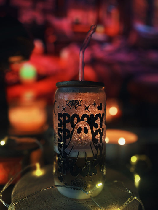 Verre avec Couvercle en Bambou et Paille - Spooky