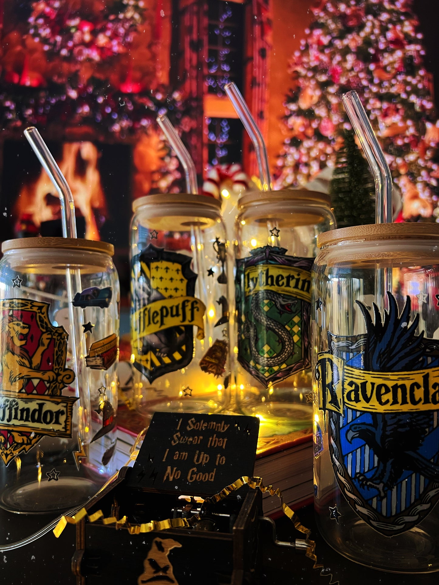 Verre avec Couvercle en Bambou et Paille - Harry Potter | Poufsouffle